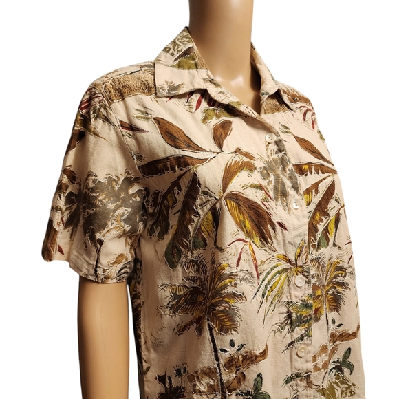 Vintage Safari Zebra Short Sleeve Button Down Linen Shirt S - Picture 2 of 11